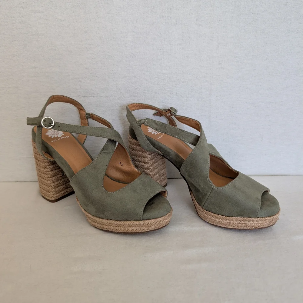 Yellow Box Womens 8.5 Green Espadrille Sandals Peep Toe Vacation Resortwear - Picture 4 of 8